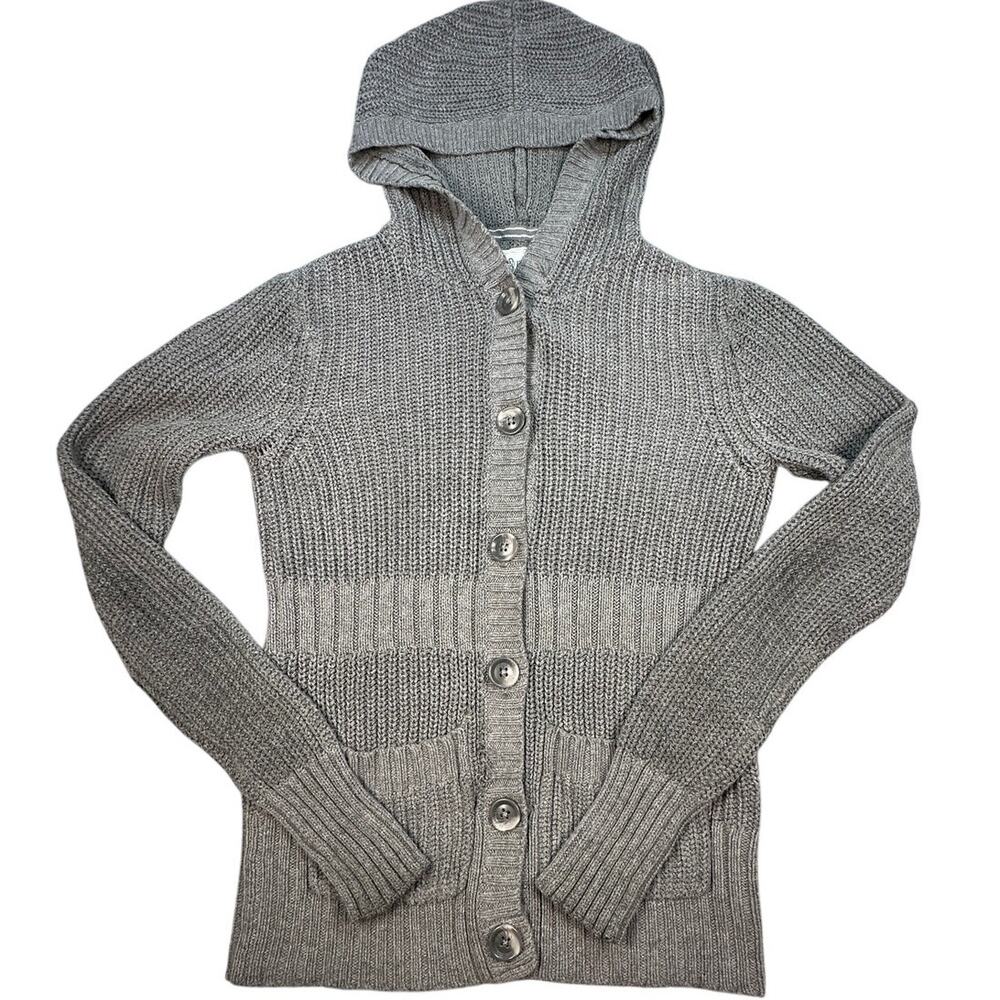 Aeropostale Chunky Knit Hooded Cardigan Sweater Ribbed Button Front Y2K